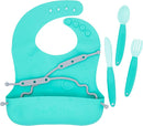 BUSY BABY Bungee Bib & Utensil Set – Adjustable Silicone Bib with Pocket & Tethered Utensils for Babies & Toddlers by TinyTreasures Baby Boutique