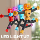 Pop Tubes LED Robot 4 Pcs Light Up Fidget Tubes Sensory Toys Robot Telescopic Suction Cup, Toddler Autism Stress Relief Stocking Stuffers Halloween Party Favors Travel Toys for Kids by TinyTreasures Baby Boutique