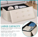 SUPER DEAL Folding Storage Ottoman Bench, 30 Inches Footrest Storage Bin with Padded Seat, Entryway Shoe Bench for Living Room Bedroom, 30"x15"x15", Faux Leather, Beige