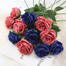 Blue Fake Roses Artificial Flowers - 10 Pcs Fake Artificial Roses Silk Flowers with Stems for Home Wedding Hotel Office Centerpiece Decor（Navy Blue）