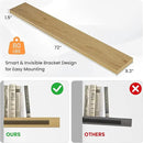 Floating Shelves for Wall, 72"W x 9.3"D x 1.5"H, Long Wooden Wall Mounted Display Shelves with Invisible Brackets for Living Room, Bedroom, Bathroom, Kitchen Decor and Storage, Set of 1, Oak by CozyNest Decor