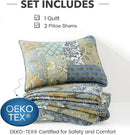 NEWLAKE Quilt Set Queen Size, 100% Cotton Patchwork Green Bohemian Quilt Sets, Reversible Bedspread Lightweight and Breathable for All Seasons, Soft Quilted Bedspread with 2 Pillow Shams by CozyNest Decor