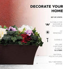 Elly Décor Set of 2 24x8 Rectangular Modern, Resistant and Self Watering Planter with Rattan-Like Finish, 24", Chocolate Brown by CozyNest Decor