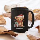 Custom Name Xmas Teddy Bear Cup, Personalized Christmas Teddy Bear Mug, Black Mug With Santa Hat Design - 11oz & 15oz, Gift For Men & Women by CozyNest Decor