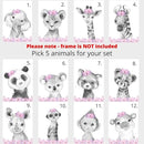 Personalized Safari Animals for Baby Girls Nursery Bedroom Unframed Set of 6 Poster Prints, Personalized Name Pink Purple Flowers Wall Art Decor New Baby Gift Present, Elephant Giraffe Panda Zebra Lion (8x10) by TinyTreasures Baby Boutique