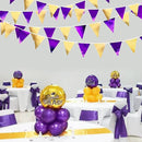 Purple and Gold Party Decorations Metallic Fabric Triangle Pennant Banner Flag Bunting Garland for Graduations Birthday Retirement Wedding Baby Shower Bachelorette Halloween Outdoor Party Supplies by GreenHaven Gardens