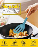 Pack of 2 Silicone Cooking Spatula, Heat Resistant Solid Turner, Non Stick Slotted Spatulas with Wooden Short Handle,Ideal Wood Kitchen Utensils Set for Frying, Baking, Flipping, Turning by CozyNest Decor