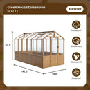 6x12 FT Wooden Greenhouse for Outdoors, Walk-in Greenhouse with 6MM Thick Polycarbonate Panel and Adjustable Roof Vents, Garden Backyard, Wood Colour by GreenHaven Gardens