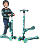 Aqua 3 Wheel Scooter with Seat for Kids – Light-Up LED Wheels, Adjustable Handlebar and Seat, Smooth PU Wheels, Wide Anti-Slip Deck, Rear Foot Brake – Toddler Outdoor Toys for Ages 2+ by TinyTreasures Baby Boutique