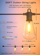 Outdoor String Lights Waterproof, 300FT Patio Lights with 146 Shatterproof ST38 Globe Bulbs(6 Spare), Connectable Dimmable LED Hanging String Lights for Outside Backyard Porch Balcony(150FT x 2) by GreenHaven Gardens