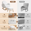 Rocking Chair Nursery with Ottoman, Upholstered Glider Rocker with High Backrest and Side Pocket, Rocking Accent Armchair with Solid Wood Legs for Nursery/Living Room/Bedroom White by TinyTreasures Baby Boutique
