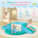 Lischwert Foam Climbing Blocks for Toddlers 1-3, 5pcs Foldable Soft Play Set with Crawling Exploration Toys - Indoor Infant Safe Blocks for Baby Gym & Toddler Playground - Blue by TinyTreasures Baby Boutique