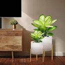 ARNIS Plants Pots with Stand, Set of 2 Indoor Planter Pots, Unique Mid Century Decorative Metal Flower Pots with Drainage,8.25 & 10.5 Inch, Grey and White by CozyNest Decor