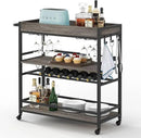BON AUGURE Bar Cart, Home Bar Serving Cart on Wheels, Mobile 3 Tier Liquor Beverage Carts with Wine Rack and Glass Holder (Grey Oak) by CozyNest Decor