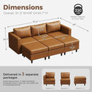91.5" Luxury Modular Sleeper Sofa Bed with Storage Seat, 6 Seat Sectional Couch Deep Seat with Reversible Chaises & Removable Cover for Living Room - Faux Leather Brown by CozyNest Decor