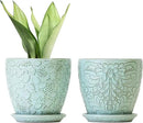 6 Inch Retro Ceramic Planter Set of 2 with Drainage Hole and Saucer for Plants, Indoor-Outdoor Garden Pots for Succulent, Orchid, and Flower (Fits Inner Pots Up to 5 Inches, Retro Green) by CozyNest Decor