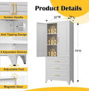 75" Kitchen Pantry Cabinet with 3 Drawer,Metal Storage Cabinets with Doors and 4 Adjustable Shelves,White Kitchen Cabinet with 2 Gold Handles,Food Cupboard for Livingroom,Pantry, Bathroom by CozyNest Decor