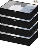 Fixwal 4 Pack Black Underbed Storage Bags with Clear Window and 2 Reinforced Handles Under Bed Storage Containers for Clothing, Bedding, Comforter by CozyNest Decor