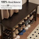 Coat Rack with Shoe Storage, Wooden Hall Tree with Bench, 11 Hooks and 2-Tier Storage Shelves, 3-in-1, Entryway Bench with Coat Rack (39.3"-Black) by CozyNest Decor