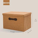 Enzk&Unity Decorative Storage Bins with Lids, Fabric Linen Foldable Storage Box with Handle Home Organizer for Shelf, Closet, Bedroom, Living Room, Office, 3 Packs, Brown by CozyNest Decor
