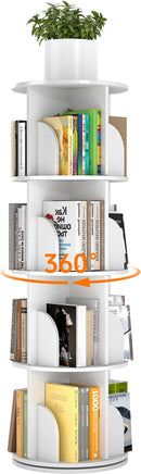 Rotating Bookshelf 4 Tier, 360 Degree Spinning Corner Bookcase with Lazy Susan, White Space Saving Tower Organizer for Small Spaces, Bedroom, Living Room, Adults & Kids by TinyTreasures Baby Boutique
