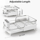Dish Drying Rack, Expandable Dish Rack for Kitchen Counter, Stainless Steel Dish Drainer with Drainboard Set and Utensil Holder (White) by CozyNest Decor