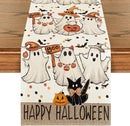 Artoid Mode Beige Ghost Jack-O'-Lantern Black Cat Halloween Table Runner,Holiday Kitchen Dining Table Decoration for Home Party Decor 13 x 36 Inch by CozyNest Decor