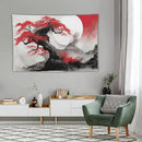 Cherry Blossoms Tapestry, Japanese Red Landscape Asian Watercolor Abstract Art, Bedroom Living Room Decor 90"x60" by CozyNest Decor