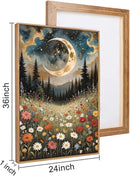 HPINUB Wildflower Moon Pine Tree Framed Canvas Wall Art Set,Nature Forest Wall Decor,Mystical Starry Night Artwork Rustic Mountain Landscape Art Print for Living Room,Bedroom,Office-24 x36 x3 by CozyNest Decor