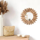 Honiway Wall Mirror Decorative 12 inch Rustic Wood Mirror Sunburst Boho Mirror for Entryway Bedroom Living Room Bathroom House Warming Gifts New Home Essential Carbonized Black by CozyNest Decor