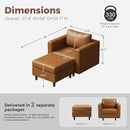 Faux Leather Single Sofa with Storage Ottoman, Modern Accent Chair Deep Seat Large Reading Armchair, Chaise Lounge Chair for Living Room Bedroom Office Brown by CozyNest Decor