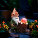 Solar Garden Gnome Statue with Crackle Glass Globe Lights, Waterproof Outdoor Decor for Patio, Lawn, or Yard, Whimsical Housewarming Gift(Green Gnomes) by CozyNest Decor