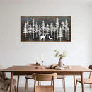 Modern White Forest Framed Canvas Wall Art Set, Minimalist Woodland Art Painting, Retro Tree Landscape Wall Decor, Wildland Deer Artwork for Living Room, Dining Room, Office - 20"x40" by CozyNest Decor