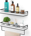 Meangood Floating Shelves Wall Mounted Set of 2, Wall Shelf with Towel Bar Rustic Wood Wall Storage Shelves for Bedroom,Living Room,Bathroom, Kitchen White by CozyNest Decor
