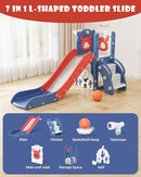 XJD 7 in 1 Toddler Slide, Kids Indoor Slide for Toddlers 12-36 Months, New Upgrade with Golf, Basketball Hoop for Indoor Outdoor Playset,Toddler Playground (Blue Red) by TinyTreasures Baby Boutique