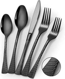 Hammered Black Silverware Set,20 Piece Modern Flatware Set Service for 4,Mirror Polished Stainless Steel Cutlery Set Utensil Set Tableware Set,Kitchen Knives Forks Spoons Set,Dishwasher Safe by CozyNest Decor