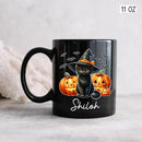 Personalized Black Cat Witch Ceramic Cups Gift for Halloween, Custom Name Black Cat with Pumpkins Coffee Mugs, Spooky Witch Pumpkins Cup, Pet Halloween Mug 11oz 15oz, Pet Enthusiasts Gifts by TinyTreasures Baby Boutique
