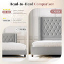 PaPaJet Queen Size Bed Frame with 61.4" Tall Headboard, Velvet Upholstered Platform and Handmade Deep Button Tufting, No Box Spring Required, Grey by CozyNest Decor