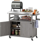 Outsunny Outdoor Grill Cart with Wheels and Storage, Solid Wood Outdoor Kitchen Island with Stainless Steel Top, Movable Bar Cart with Spice Rack, Side Handle, Integrated Hole for BBQ, Gray by CozyNest Decor