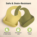 KeaBabies 2-Pack Silicone Baby Bibs for Eating - Sturdy Food-Grade Silicone Bibs for Babies Girl, Boy, Large Food Catcher, Clean & Put On Easily, Waterproof Toddler Feeding Essentials (Olives) by TinyTreasures Baby Boutique