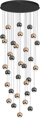 Farmhouse Crystal Chandelier, Luxury Hanging Lights High Ceiling Pendant Lighting for Foyer Staircase 32 Lights Black and Gold Dimmable 2700k-6000k by CozyNest Decor
