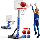 Toddler Basketball Hoop, Adjustable Height 2.3-4.5ft Baby Basketball Goal Set with 4 Balls & Pump, Backyard Poolside Basketball Toy for Boys & Girls Birthday Gift, Blue by TinyTreasures Baby Boutique