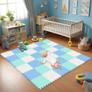 qqpp EVA Rubber 18 Tiles Interlocking Puzzle Foam Floor Mats - Baby Play Mat for Playing | Exercise Mat for Home Workout. White, Blue, Green. QC-AGHb18N by TinyTreasures Baby Boutique