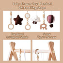 Wooden Baby Play Gym with Mat, Foldable Baby Play Gym Frame Activity Gym Hanging Bar with 6 Gym Baby Toys Rainbow Playmats for Newborn Baby (Natural) by TinyTreasures Baby Boutique