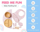 Bamboo Baby Feeding Set for Infants & Toddlers - Baby Essentials, Non-Toxic, Sustainable, Bamboo Suction Plate & Bowl, Bib, Sippy Cup w/Lid & Straw, Daily Use, Travel, Baby Shower Gifts (Pink) by TinyTreasures Baby Boutique