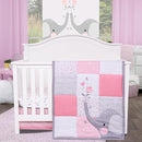 Cloele Elephant Crib Bedding Set for Girls - 3 Piece Baby Bedding Set Includes Comforter Fitted Sheet Crib Skirt - Pink Floral Standard Size Nursery Bedding Set Baby Crib Set for Girls by TinyTreasures Baby Boutique