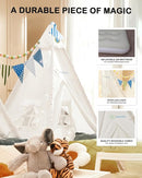 Teepee Tent for Kids with Inflatable Airbed, String Lights, Balloons, Pump, Washable Slumber Party Tent Indoor Outdoor for Girls Boys, Children Tipi Playhouse for Playtime and Sleepover by TinyTreasures Baby Boutique
