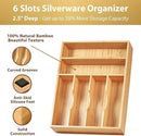 Umilife Kitchen Drawer Organizer, 12 Inch Silverware Utensil Tray Holder, Extra Deep, with Non-Slip Feet & Grooved Drawer Divider, 6 Slots Total Bamboo Wood Caddy for Flatware Cutlery Knives by CozyNest Decor