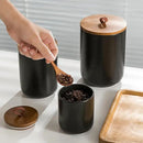 Black Ceramic Canister Set with Wooden Lid, 3-Piece Food Storage Jars for Kitchen Counter, Storage Container for Coffee, Tea, Spice, Sugar, Grains, Salt by CozyNest Decor