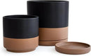 D'vine Dev 6 Inch & 8 Inch Ceramic Planter Pots for Plants with Drainage Hole and Saucer, Medium Plant Pots Set, Black/Speckled Tan, 94-G-M-7 by GreenHaven Gardens